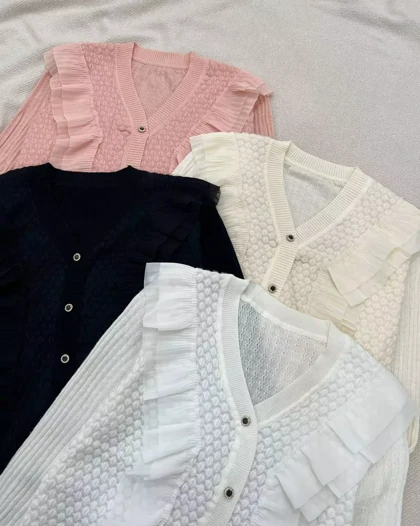 پلیور بافت جلو چین نما دکمه کد 5520