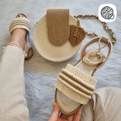 ست کیف و صندل مکرومه بافی مدل خطی 02