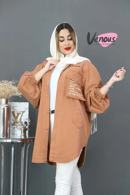 مانتو جین رنگی جیب چاپی