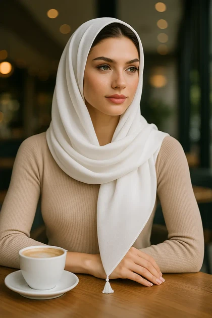 شال سفید ساده زنانه | شال سبک و شیک برای مهمانی و روزمره