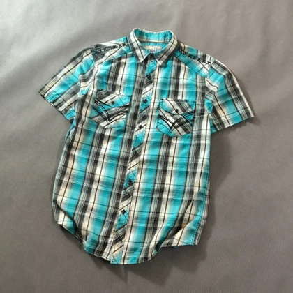 🧡 SIZE S-M پیراهن نخی چهارخونه آستین کوتاه اورجینال برند CHALC امریکا