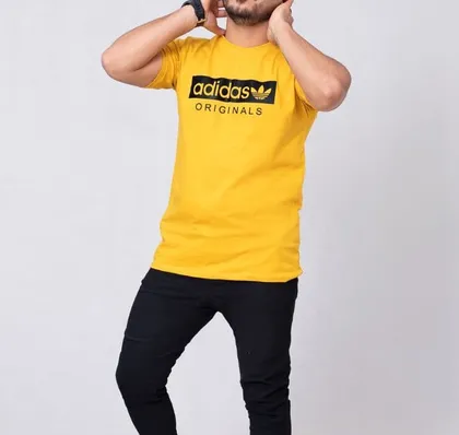 تیشرت مردانه پنبه‌ای adidas رنگ خردلی
