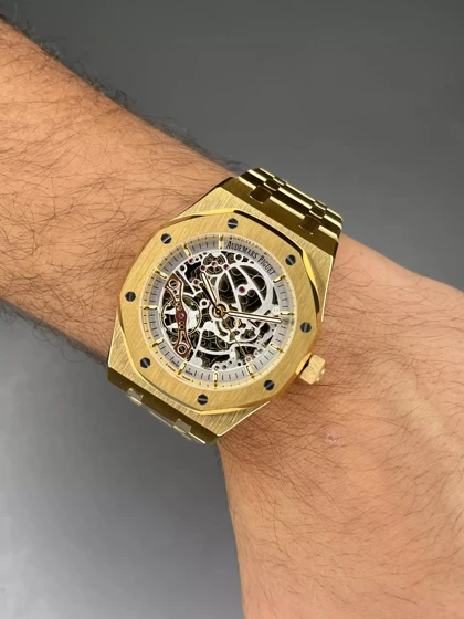 ساعت مچی اودمار پیگه اسکلتون بند طلایی صفحه سفید Audemars Piguet