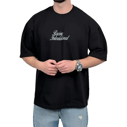 تیشرت مردانه مشکی طرح گرگ آبی