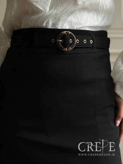 دامن کرپ دانتل کمردار قد 85