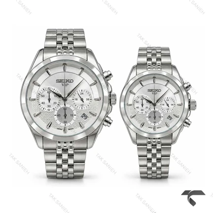ساعت مچی سیکو ست سه موتوره استیل تمام نقره ای Seiko-11444-S