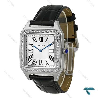 ساعت کارتیر سانتوس دومونت مردانه دورنگین سیلور مشکی Cartier-8885-G
