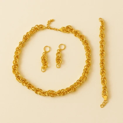 سرویس کامل زیورآلات زنانه طلایی (گردنبند، دستبند و گوشواره)