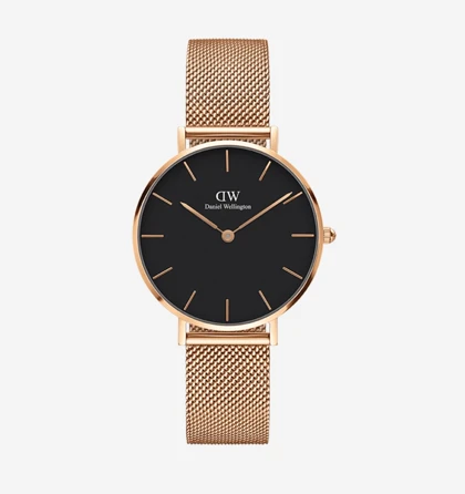 ساعت دنیل ولینگتون حصیری زنانه رزگلد صفحه مشکی Daniel Wellington Rosegold