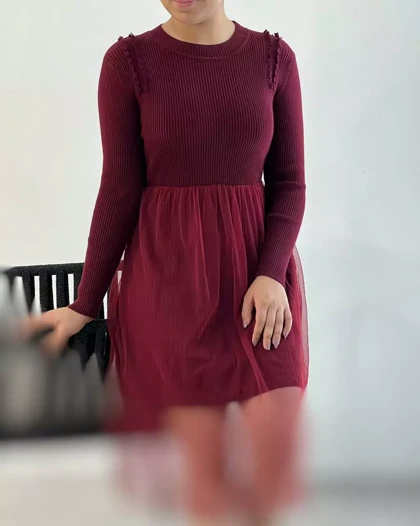 پیراهن بافت با رویی تور کد 5360