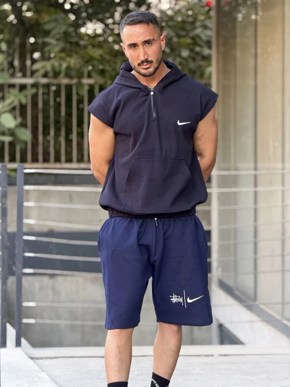 هودی کلاهدار ورزشی نیم زیپ NIKE سرمه ای