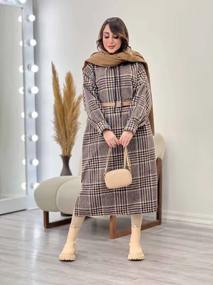 پیراهن بلند چهارخونه کلاهدار
