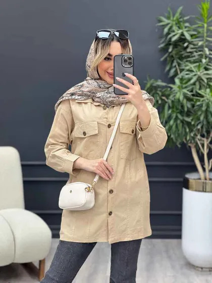 مانتو لینن چهار جیب برش‌دار