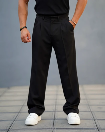 شلوار پارچه‌ای مردانه نیم بگ فیت مدل آلفا