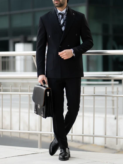 کت مشکی دبل برست دکمه مشکی c251