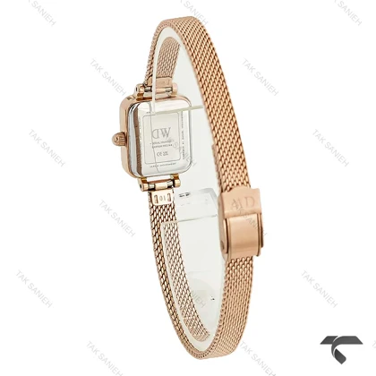 دنیل ولینگتون کوادرو مینی زنانه رزگلد صفحه سفید مهندسی حصیری DW-10673-L