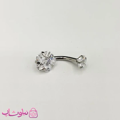 پیرسینگ ناف استیل طرح گل نقره ای سفید کد 149