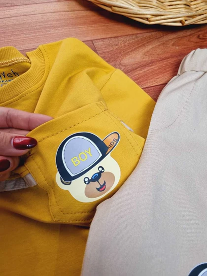 بلوز شلوار بچگانه جیب‌دار خرسی