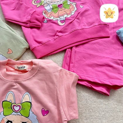 بلوز شلوار دخترانه بگ جنس پنبه عالی لبوبو برند DENIZ مناسب 4 تا 9 سال