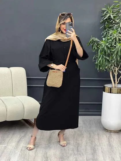 پیراهن بلند کمر گت تک جیب