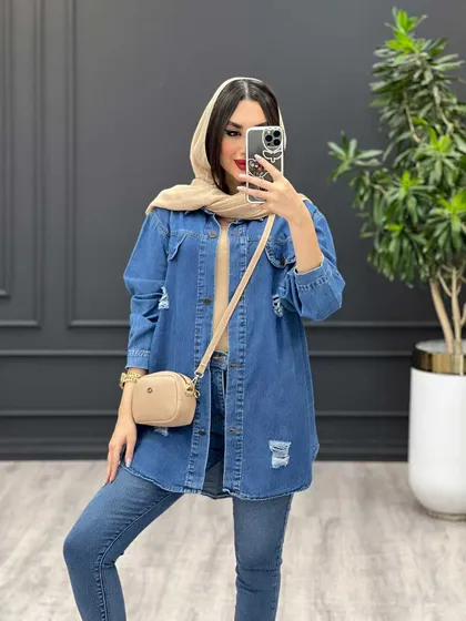 مانتو جین زاپ‌دار آبی تیره