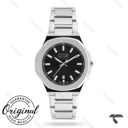 ساعت کرست مردانه 6347-5 استیل صفحه مشکی Crest-11049-G