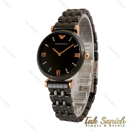 ساعت امپریو آرمانی زنانه سرامیکی مشکی ایندکس نگین رزگلد Armani-5145-L
