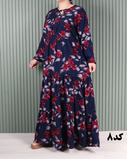 پیراهن نخی کلوش گل‌دار 7108