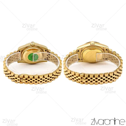 ست ساعت رولکس دیت جاست طلایی سفید ایندکس خطی 106638