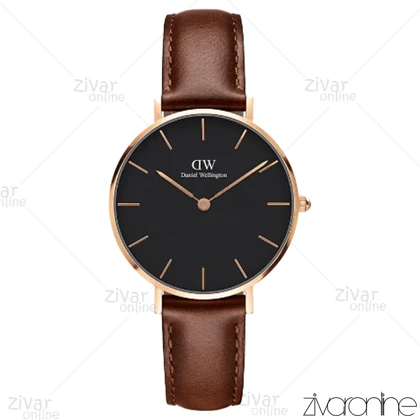 ساعت دنیل ولینگتون زنانه صفحه مشکی بند چرم قهوه ای مدیوم 103549