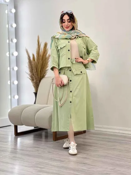 ست کت و دامن جلو دکمه