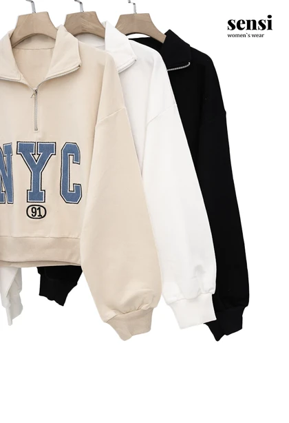نیم زیپ NYC گلدوزی کراپ