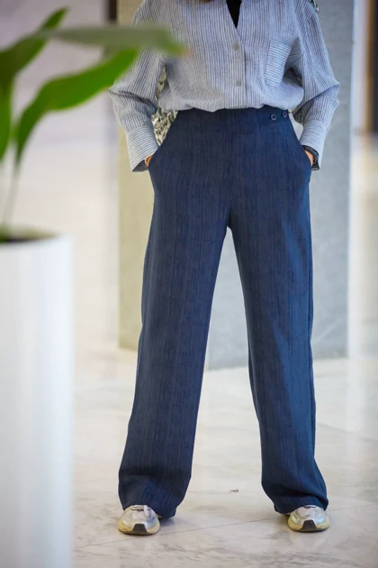 شلوار پرینی خطی بغل دکمه