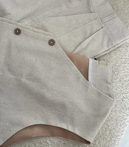 ست ژیله و شلوار لینن زنانه کرم کد 026