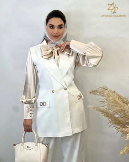 ست وست و شلوار زنانه کرپ مجلسی ماهلی
