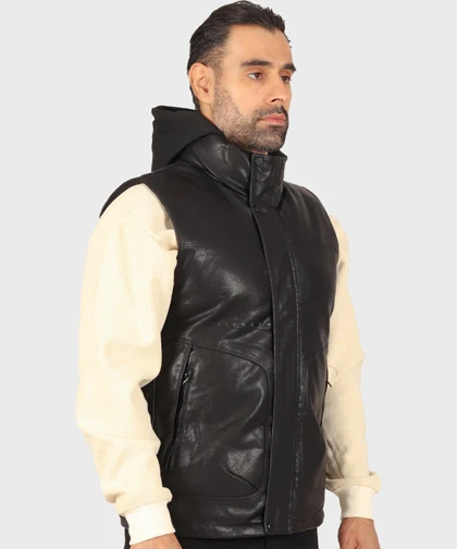 پافر مردانه چرم کلاه مشکی 2533