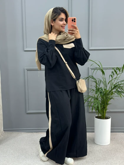 ست مانتو شلوار بغل نواری