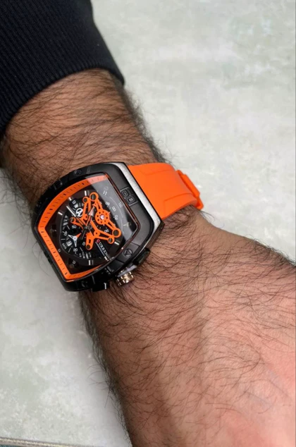 ساعت مچی مردانه سیلیکونی اسپرت کارن 8443 آبی نارنجی (کورن CURREN) سه موتور فعال