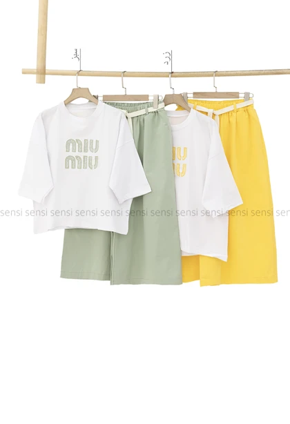 ست تیشرت شلوارکMIUMIUتیکه دوزی کد1006221