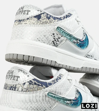 کفش کتانی مردانه و زنانه سفید آبی NIKE dunk low steam puppet