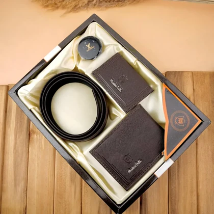 ست چهار تکه کیف پول کمربند و جاکارتی مردانه چرمی massimo dutti-2