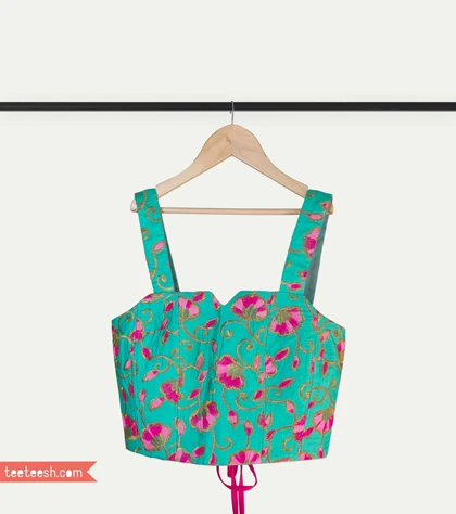 تاپ سوزندوزی سبز و سرخابی