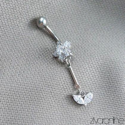 پیرسینگ ناف جواهری مدل گل و برگ 70069