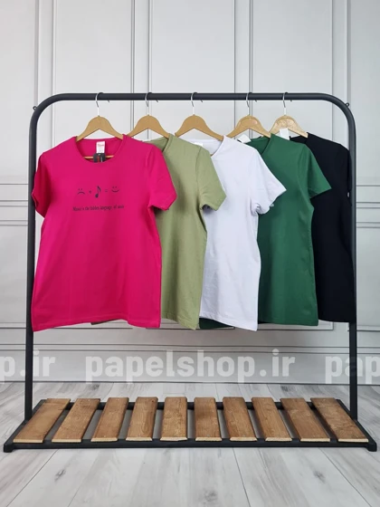 تیشرت نخ پنبه یقه گرد طرح موزیک