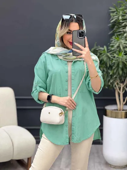 مانتو لینن رنگی بغل پنج دکمه
