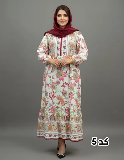 پیراهن ساحلی وارداتی دکمه دار طرح گل‌دار 7314