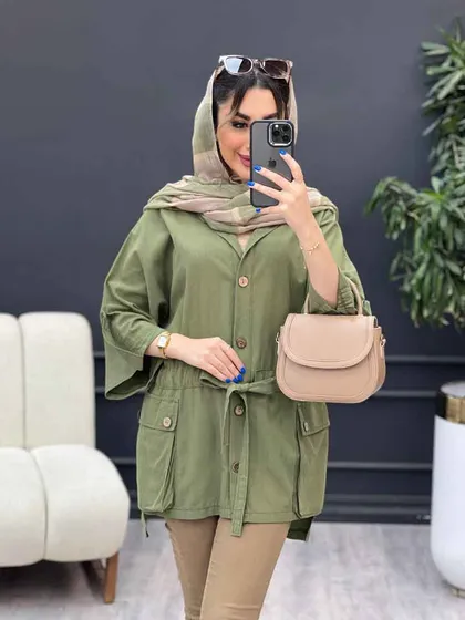 مانتو لینن آستین پاگن سر جیب دکمه