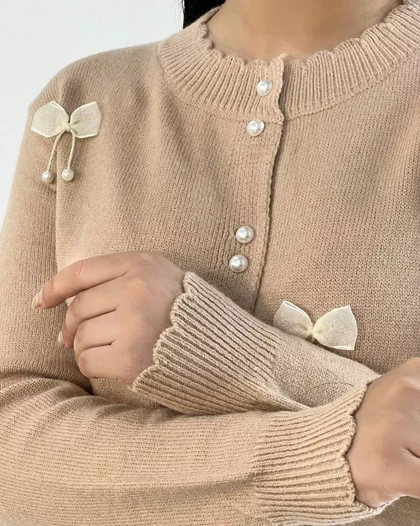 ژاکت بافت جلو دکمه پاپیون کد 5319