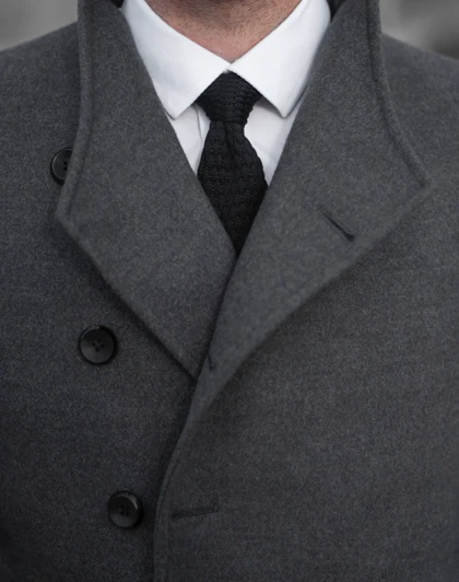 پالتو 5 دکمه یقه کج جیب پالتویی طوسی تیره o103