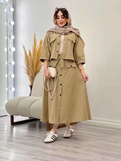 ست کت و دامن جلو دکمه